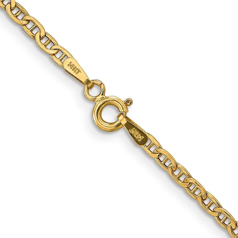 Curata Women's 14k Yellow Gold 2.40mm Anchor Chain Anklet - 10 Inch