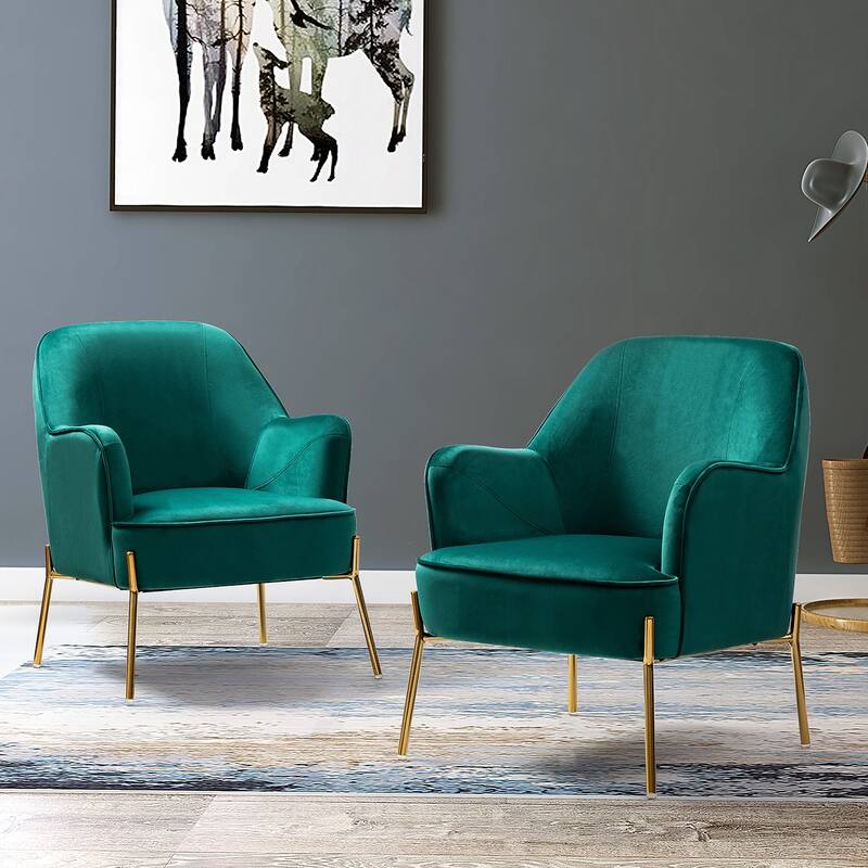 Marina Modern Velvet Accent Chair with Golden Legs Set of 2 by HULALA HOME - Green