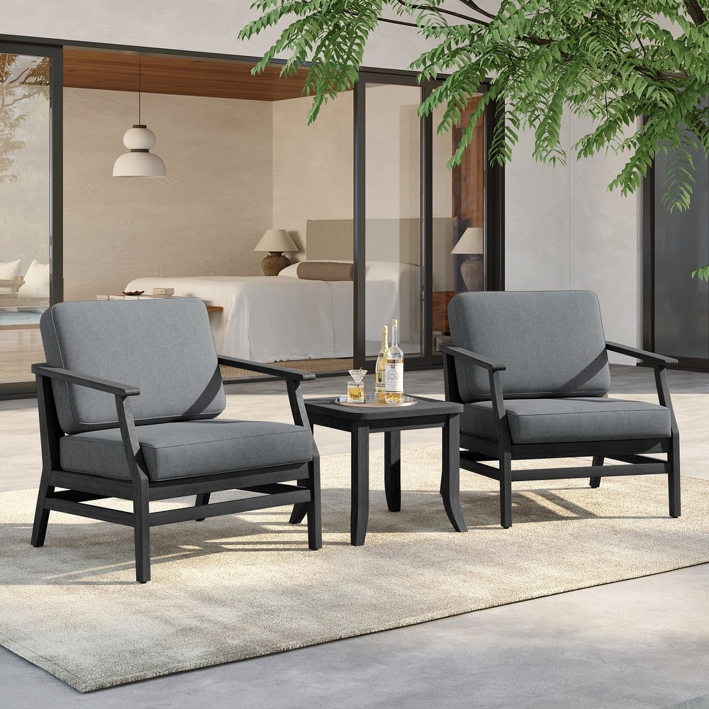 3 Set Outdoor Teak Wood Club Chairs with Side Table