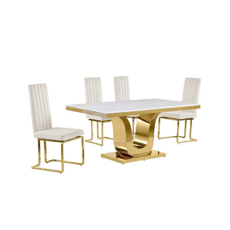 Best Quality Furniture D320-SC344-7 Dining Set with 66" White Marble Top