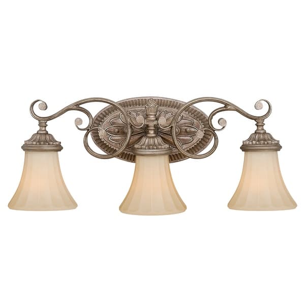 slide 2 of 9, Avenant 3-Light 23 in. W French Bronze Bathroom Vanity Lighting Fixture, Amber Scavo Glass Shade, Dimmable, LED Compatible Wall 23-in W x 10.5-in H x 6.5-in D - French Bronze
