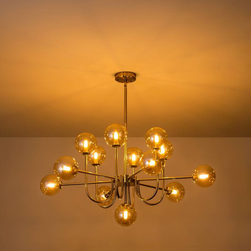 13-Light Mid-Century Modern Sputnik Cluster Pendant Lighting Magic Bean Glass Globe Bubble Chandelier