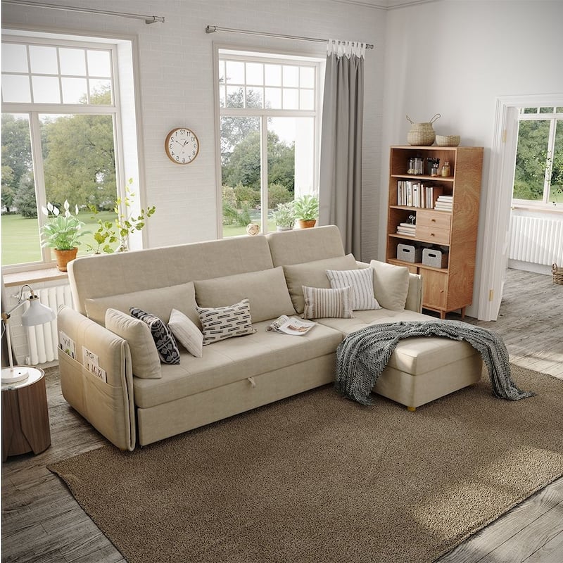 98.43" Modern Minimalist "L" Shape Sofa Bed，Anti-scratch and Water-proof, Solid Wood Frame