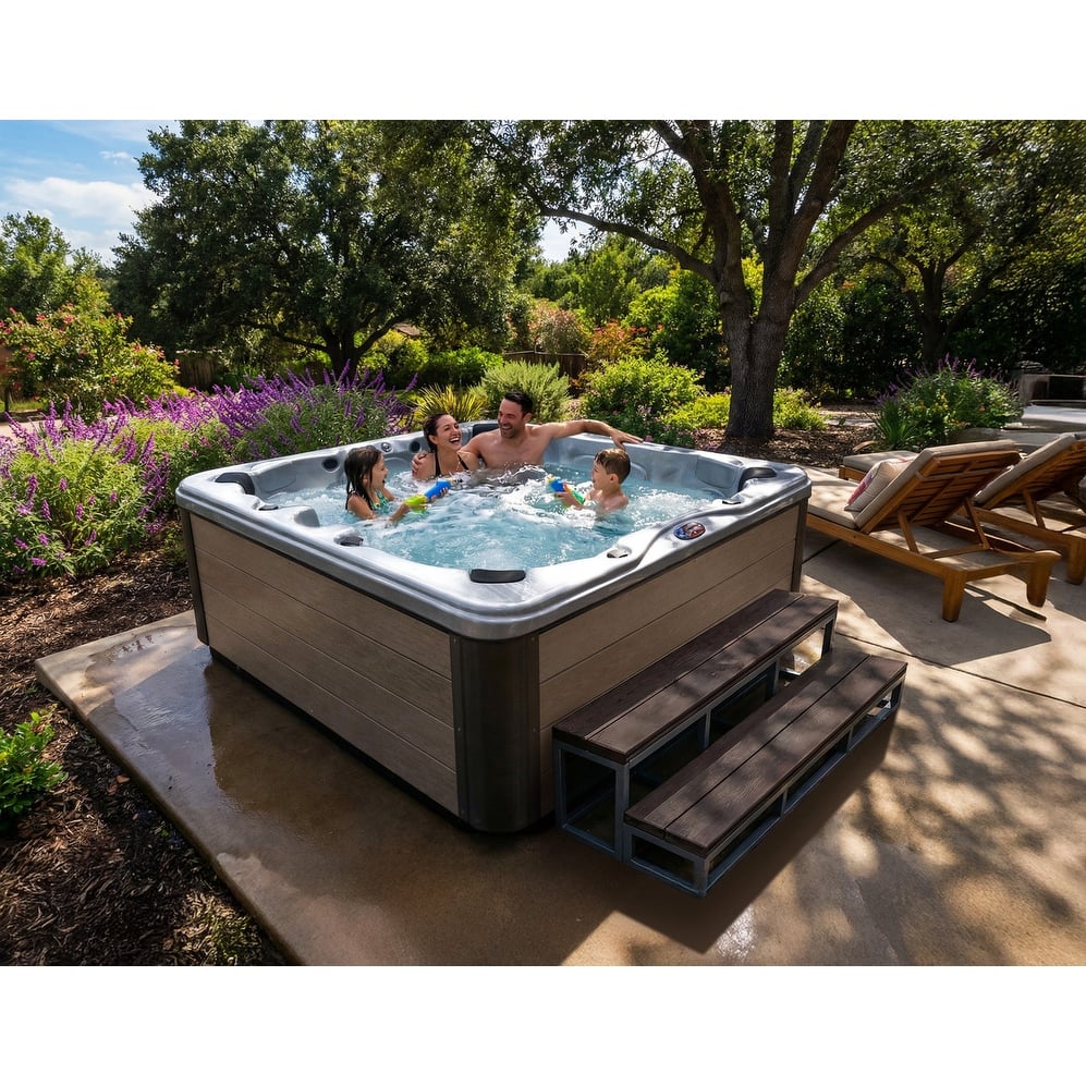 American Spas 6-Person 100-Jet Premium Acrylic Lounger Spa Standard Hot Tub with Sound System and LED Waterfall