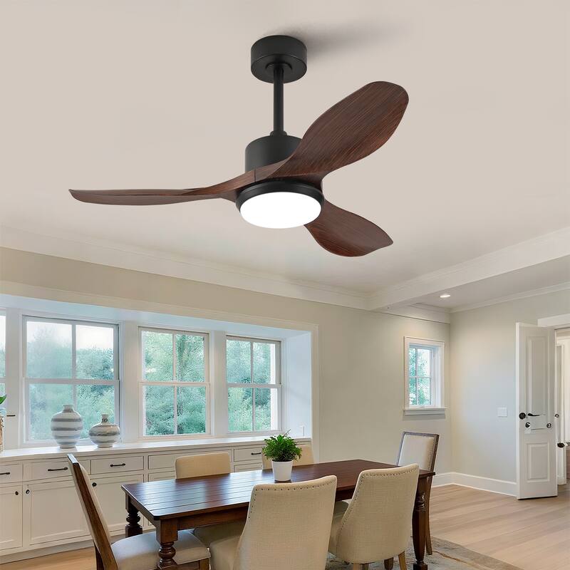 Sofucor 42/52 Inch Ceiling Fan With Light,3 ABS Blades Remote Control,Reversible DC Motor With Dimmable LED - 42 Inches - Black with Brown wood grain ABS Blades