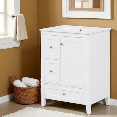 24" Bathroom Vanity with Sink, Adjustable Shelf, Storage Drawers with Removable Dividers, MDF and Rubberwood Base