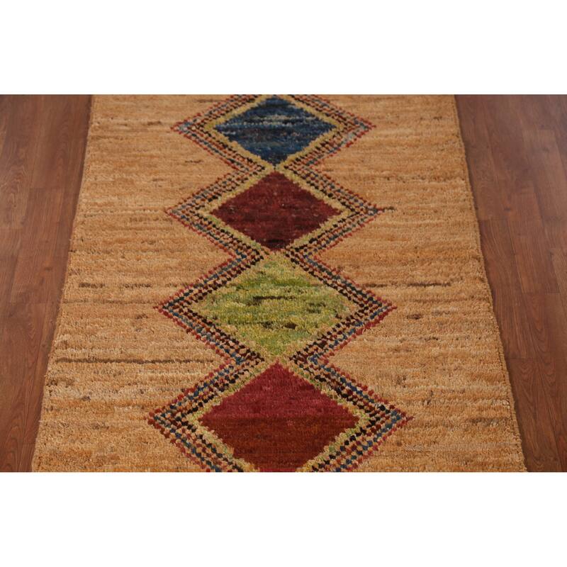 Moroccan Orange Tribal Oriental Runner Rug Handmade Wool Carpet - 3'3" x 12'6"