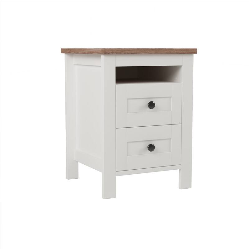 2Drawer Farmhouse Wooden Nightstand with Wellproportioned Design and
