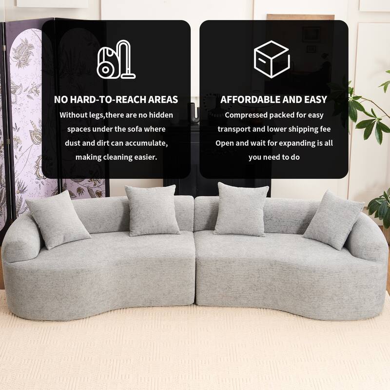 Chenille Floor Standing Curved Sectional Sofa Modular Lounge Sleeper Couch Full Compression Sponge Sofa with Pillows