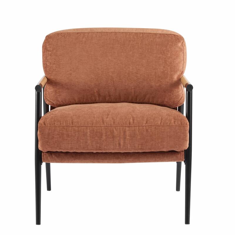 Minimalist Armchair - Soft Cushions, Wood/Metal Design, Compact - Orange