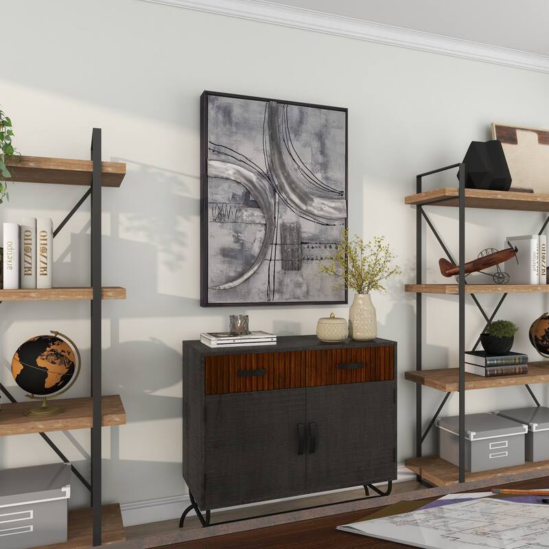 Gray Canvas Abstract Framed Wall Art with Black Frame