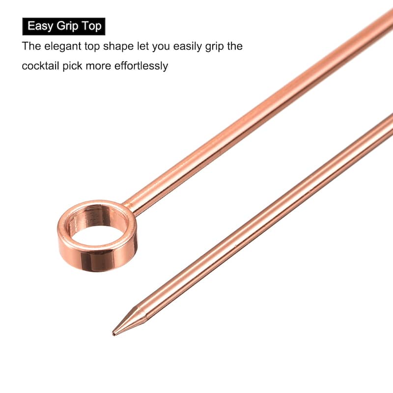 Metal Cocktail Picks 8Pcs, Reusable Cocktail Toothpick Circle Shape - Rose Gold - 11 cm/ 4.3 inches