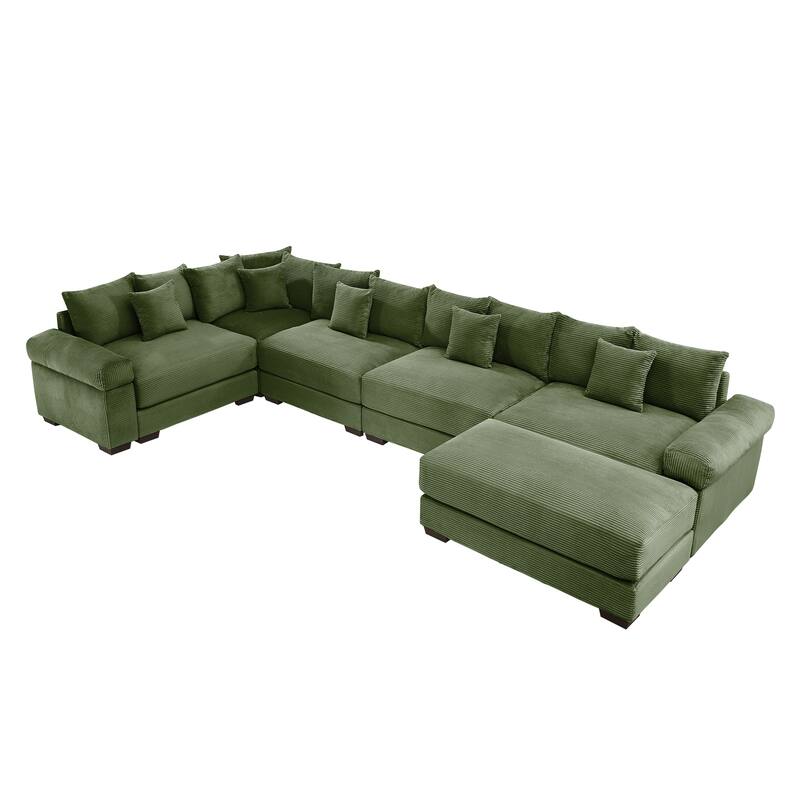GDFStudio - Corduroy 5-Seater 154.6" Cloud Modular Sectional Couch with Ottoman