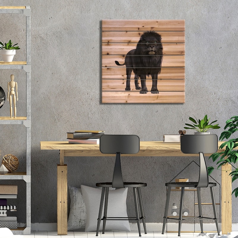 Black Lion Print On Wood by Paul Fuentes - Multi-Color