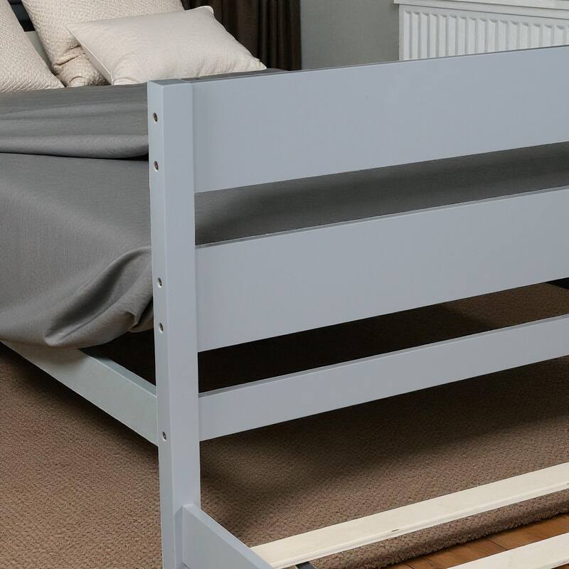 Twin Bed with Headboard and Footboard, Solid Rubber Wood Frame with Under-Bed Storage and Durable Slat Support