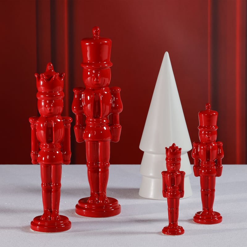 Hartwin Ceramic Red Nutcracker Figurines, Set of 4, Holiday Tabletop Décor