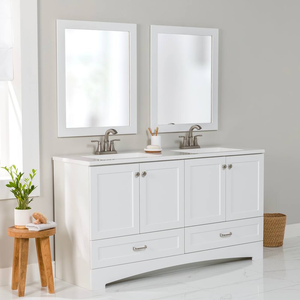Spring Mill Cabinets Emlyn 60.5" Double Bathroom Vanity With Drawers and White Sink Top