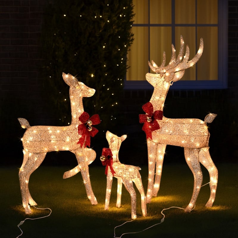 3-Piece Lighted Christmas Reindeer Family Set Outdoor Decorations Weather Proof Sparkling Deer Family