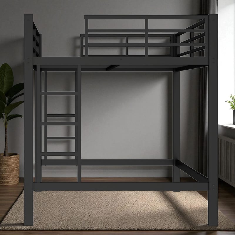 Twin/Twin XL/Full/Queen Size Metal Loft Bed with Guardrails and Dual Ladders, Space-Saving Loft Bed Frame for Bedroom or Dorm