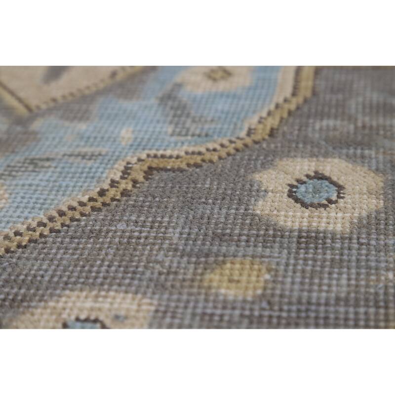 Beige Geometric Tabriz Persian Vintage Rug Hand-Knotted Wool Carpet - 6'3" x 9'1"