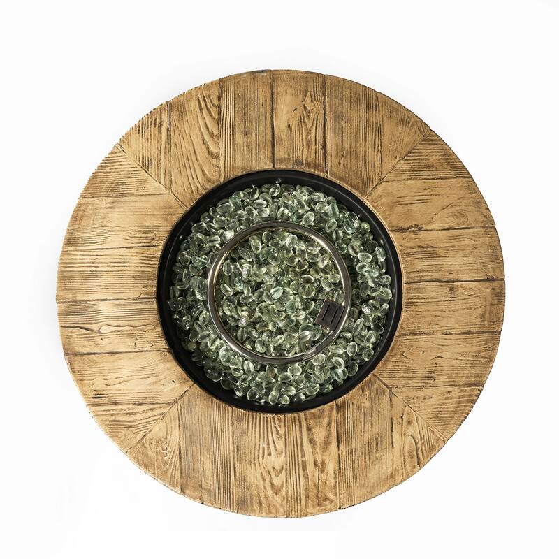 GDFStudio - Phoenix Round Steel Fire Pit Table with Steel Lid and Lava Rocks