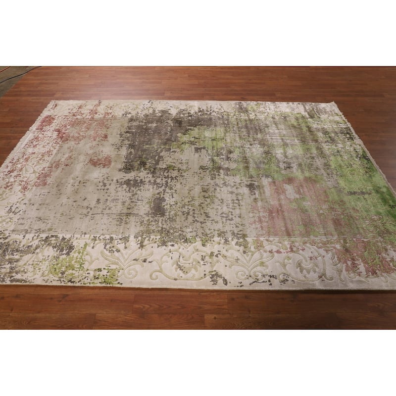 Contemporary / Abstract Area Rug Hand-Knotted Oriental Wool Carpet - 5'7" X 7'11"