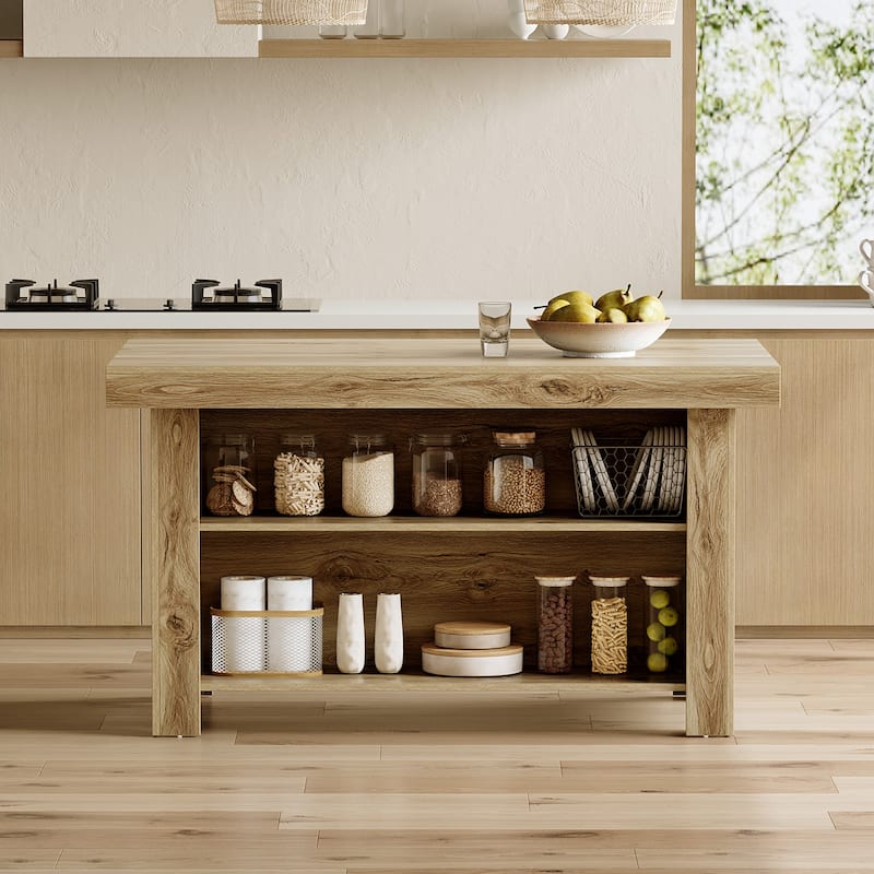 55" Kitchen Island with Storage, Farmhouse Counter Height Bar Table