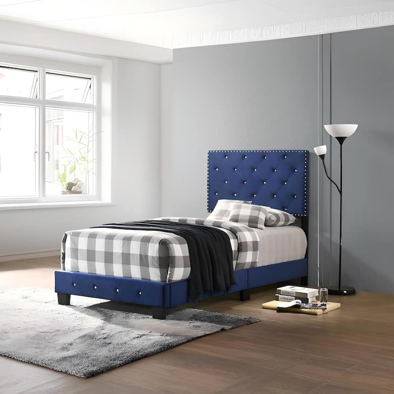 Navy Blue Twin Bed with Robust Frame - Navy Blue
