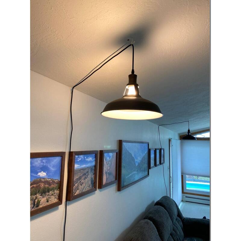 Houat Industrial Plug-In Pendant Light Barn Shape with On/Off Switch