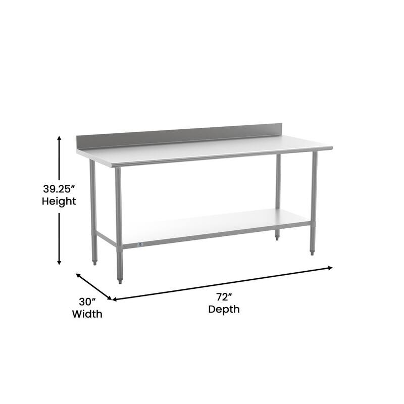 Commercial Stainless Steel Kitchen Prep and Work Table with Shelf and Backsplash