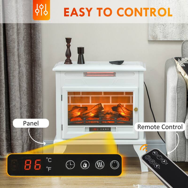 White Electric Fireplace Heater 1000-1500W with 3D Flame Effect and 3-Sided Viewing Included Remote - 24.4" W x 12" D x 27.4" H