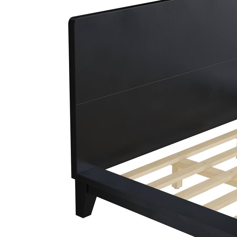 Low-Profile Platform Bed Frame with Headboard, Wood Slat Support, Wingback Panel Bed