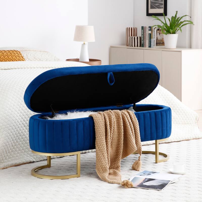 Homy Casa Velvet Storage Bench with Gold Metal Legs, Bedroom Entry