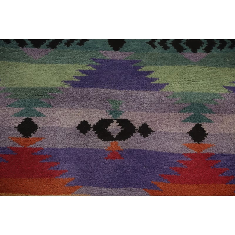 Hand-knotted Tribal Wool Purples Geometric Oriental Area Rug - 9' 2'' X 6' 1''