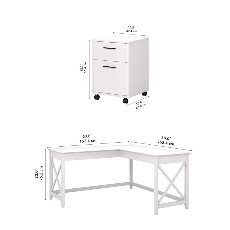 Key West 60W L Desk with 2 Drawer File Cabinet by Bush Furniture