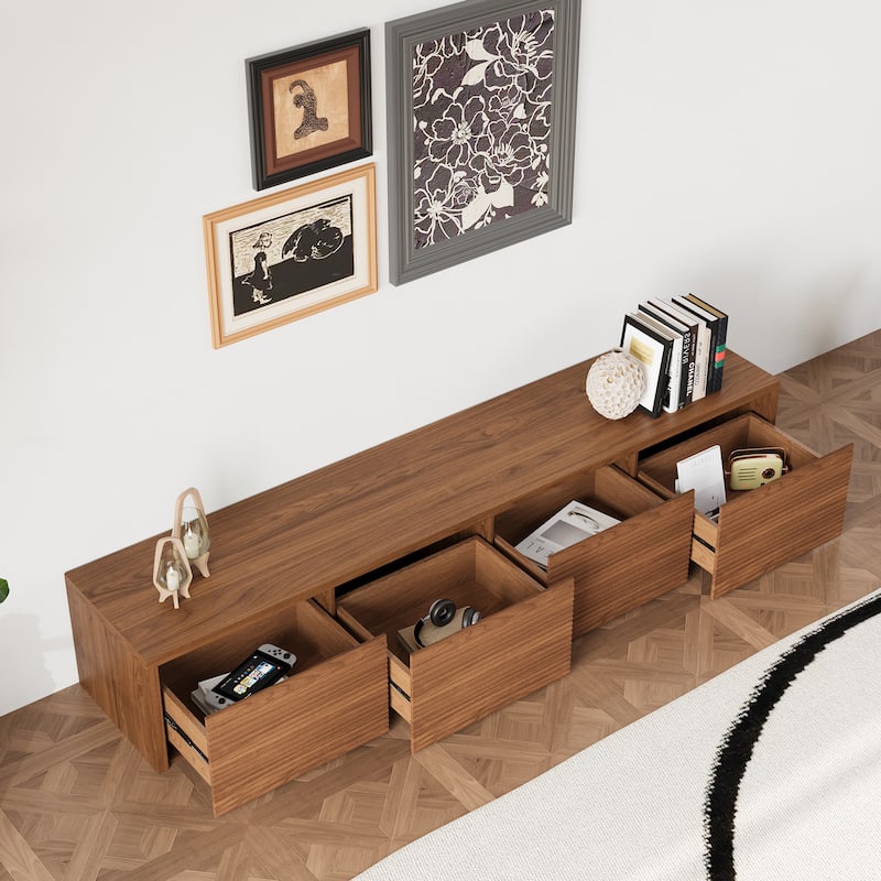 78.74" Modern TV Stands, Natural Wood Texture, Media Console with 4 Drawers