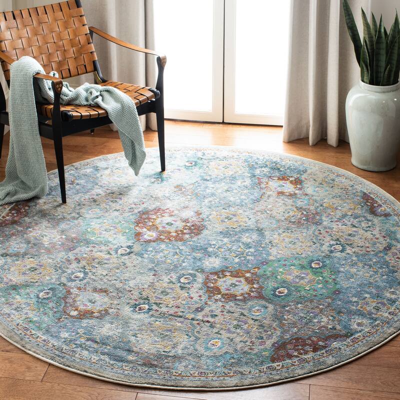 SAFAVIEH Luxor Rosanne Floral Distressed Rug - 6'7" Round - Ivory/Turquoise