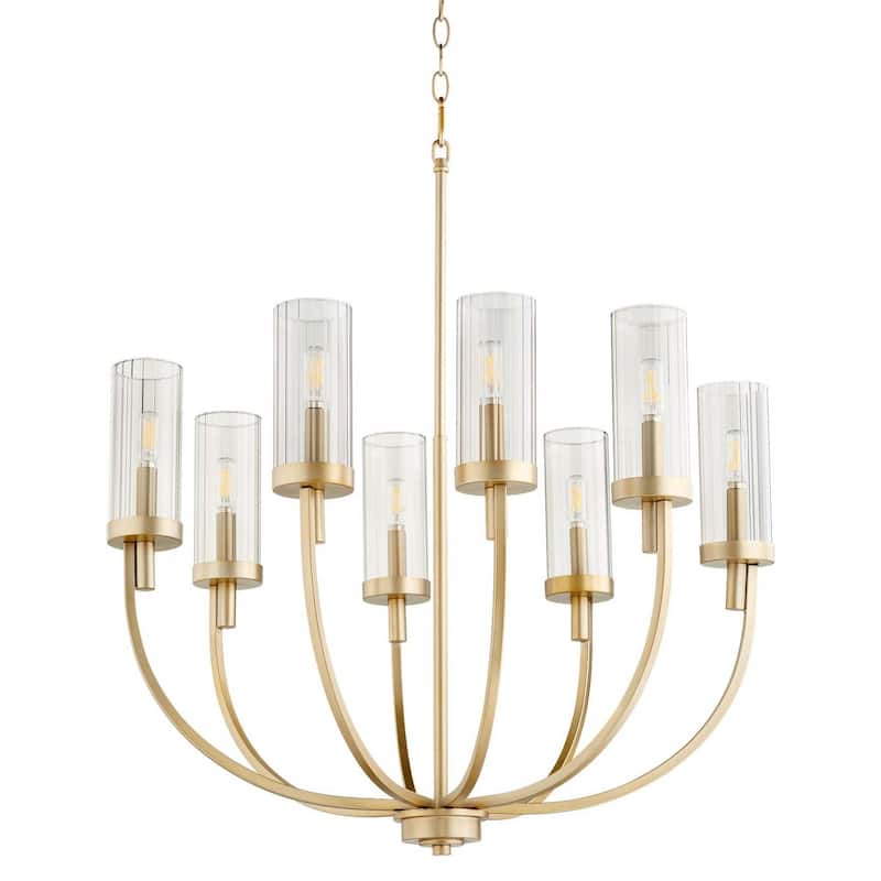 Quorum International 601-8 Ladin 8 Light 28" Wide Chandelier - Aged Brass / Smoke Fluted Glass