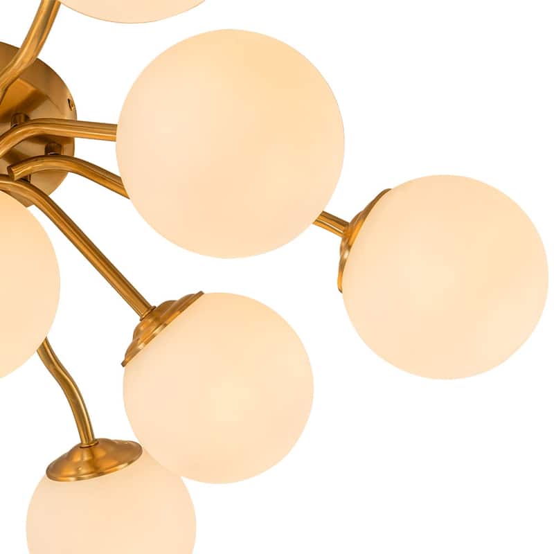 Modern 11-Light Frosted Glass Globe Wavy Arm Sputnik Semi-flush Mount