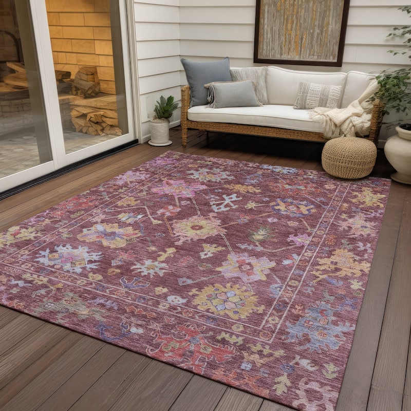 Machine Washable Indoor/ Outdoor Boho Traditional Chantille Rug