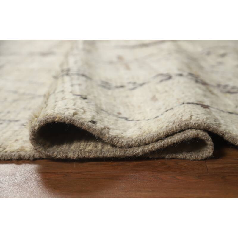 Geometric Moroccan Oriental Rug Handmade Geometric Beige Wool Carpet - 6'9" x 9'7"