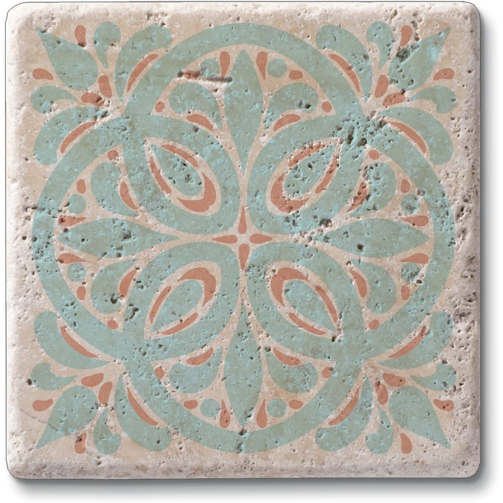 Aegean Tile 4 Pack Natural Travertine Absorbent Stone Coasters with Protective Cork Backing Manufactured in The USA