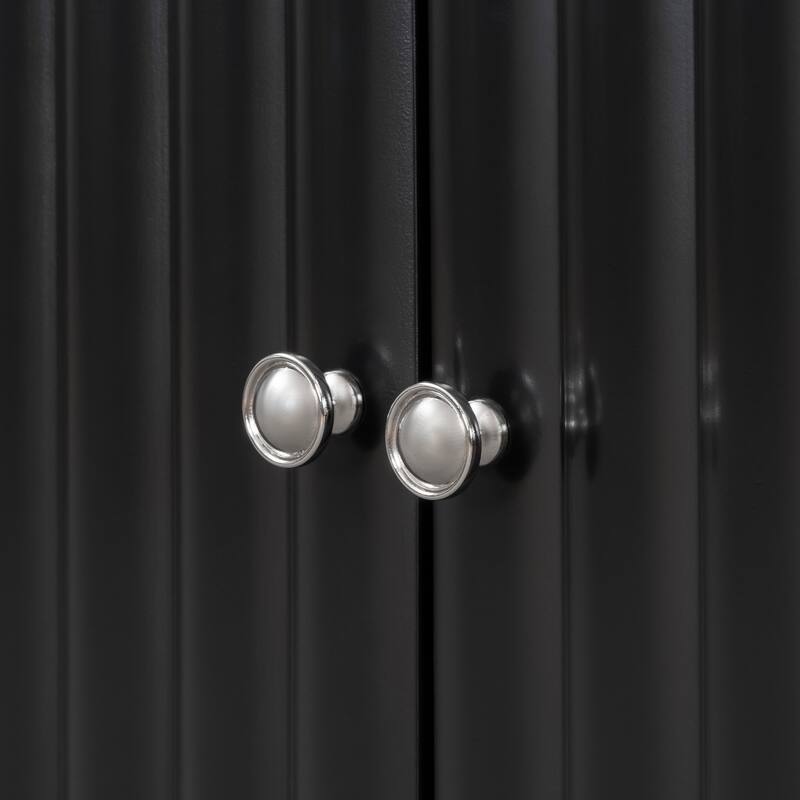 Anmytek Black Ribbed Sideboard Cabinet Modern Dining Room Storage with Four Textured Doors