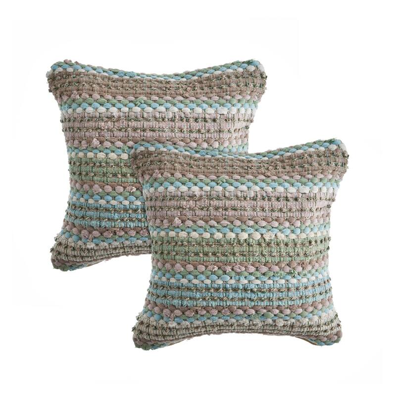 Sevita Coil Striped Chindi Cotton Throw Pillow, Set of 2 - Green
