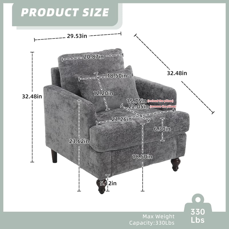 HOMEFUN Chenille Upholstered Mid Century Modern Wood Frame Armchair for Living Room