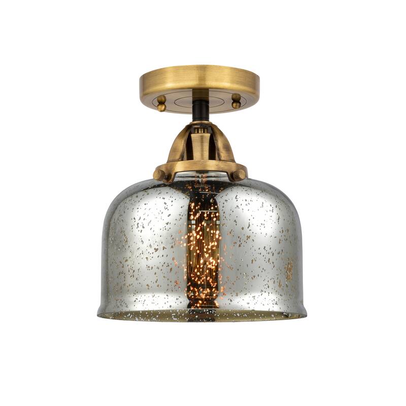Innovations Lighting Nouveau 2 Bell - 1 Light 8" Semi-Flush Mount - Silver Plated Mercury/Black Antique Brass