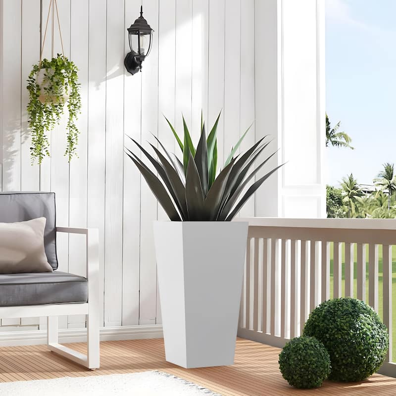 25" H Tall Metal Tapered Planter - Large Outdoor & Indoor Garden Plant Pot with Drainage Hole and Rubber Plug