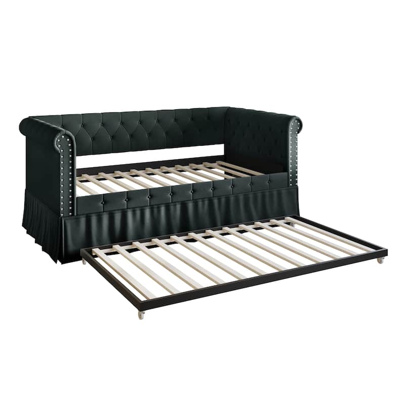 CraftPorch Twin Size Chesterfield Daybed In Linen With Trundle
