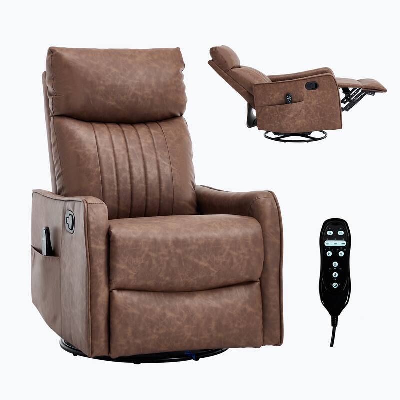 Manual Recliner Chair with Heat & Massage, Ergonomic Single Sofa Chair, Swivel Glider Rocker Chair with Side Pocket