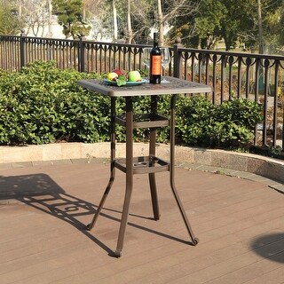 PHI VILLA 27.5" Cast Aluminum Patio Outdoor Frosted Surface Square Bar Height Bistro Table - 42" Pub Height - 27.5"x27.5"x42''